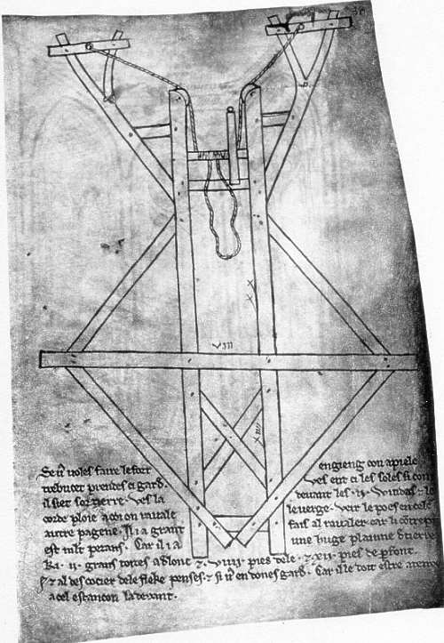 Trebuchet sketch from Villard de Honnecourt's portfolio, c. 1230